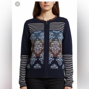 Anthropologie size small blue zip up sweater great condition wool blend